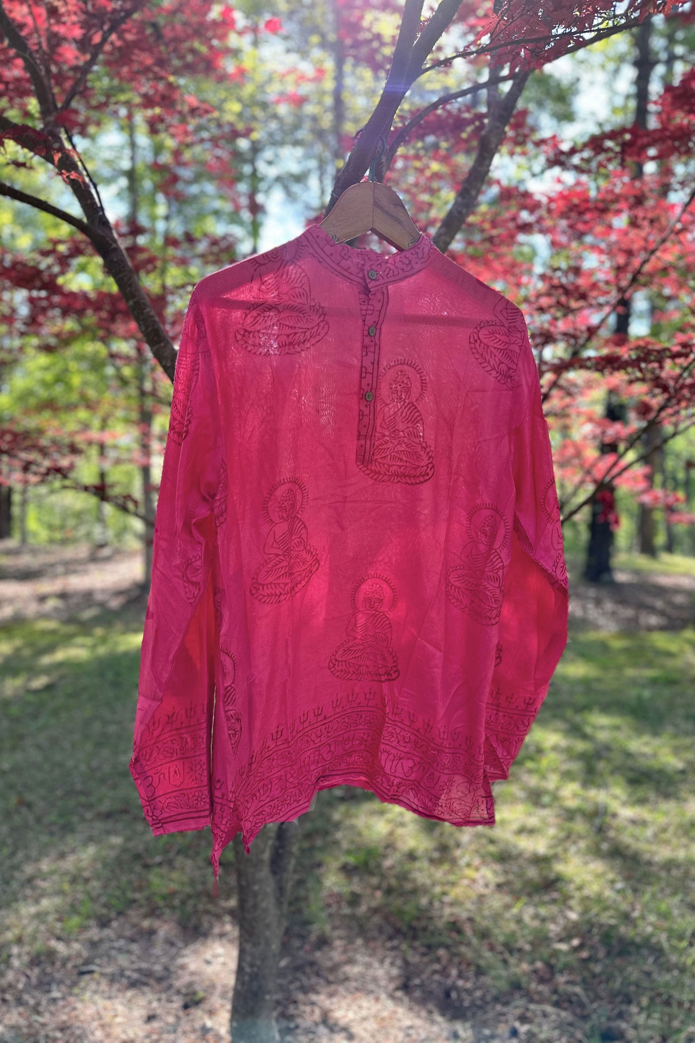Pink Om Shirt: Laid Back Boho, Wanderlust Style, Rayon Block Printed Hippie Shirt from India