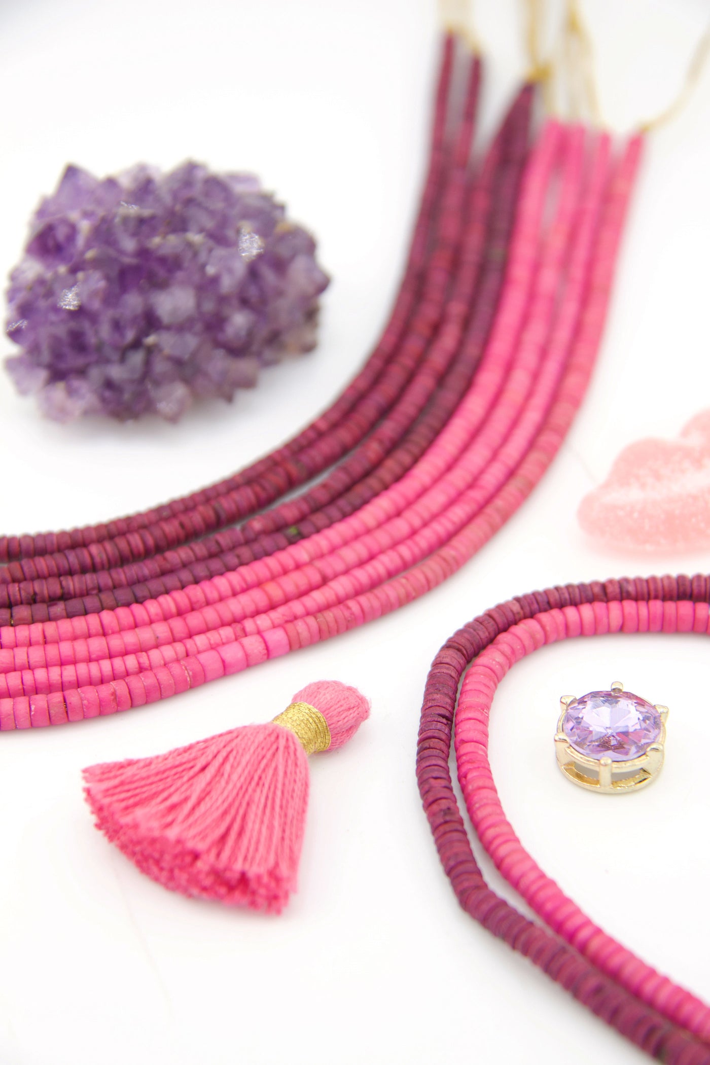 Pink & Purple Bone Spacer Beads: 4mm Heishi, Tube Shaped Beads for DIY Galentine's Day Jewelry