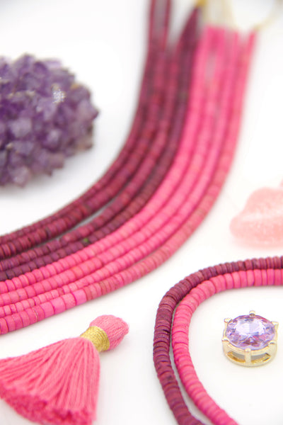 Pink & Purple Bone Spacer Beads: 4mm Heishi, Tube Shaped Beads for DIY Valentine's Day Jewelry