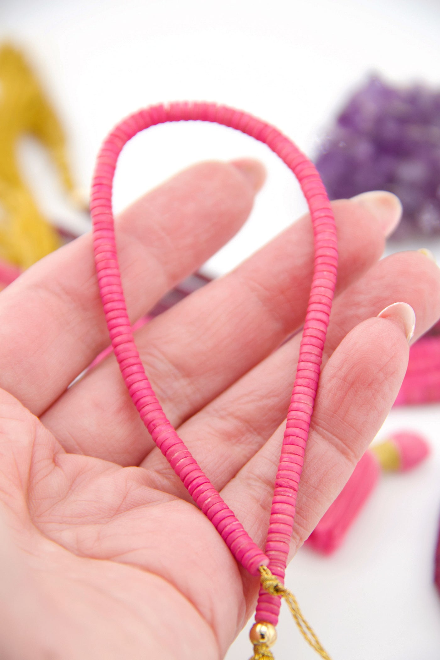 Pink Natural Spacer Beads: 4mm Heishi, Tube Shaped Beads for DIY Jewelry Handmade in India