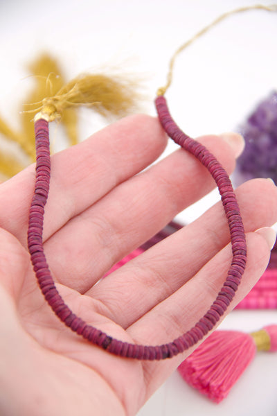 Purple Natural Spacer Beads: 4mm Heishi, Tube Shaped Beads for DIY Jewelry Handmade in India