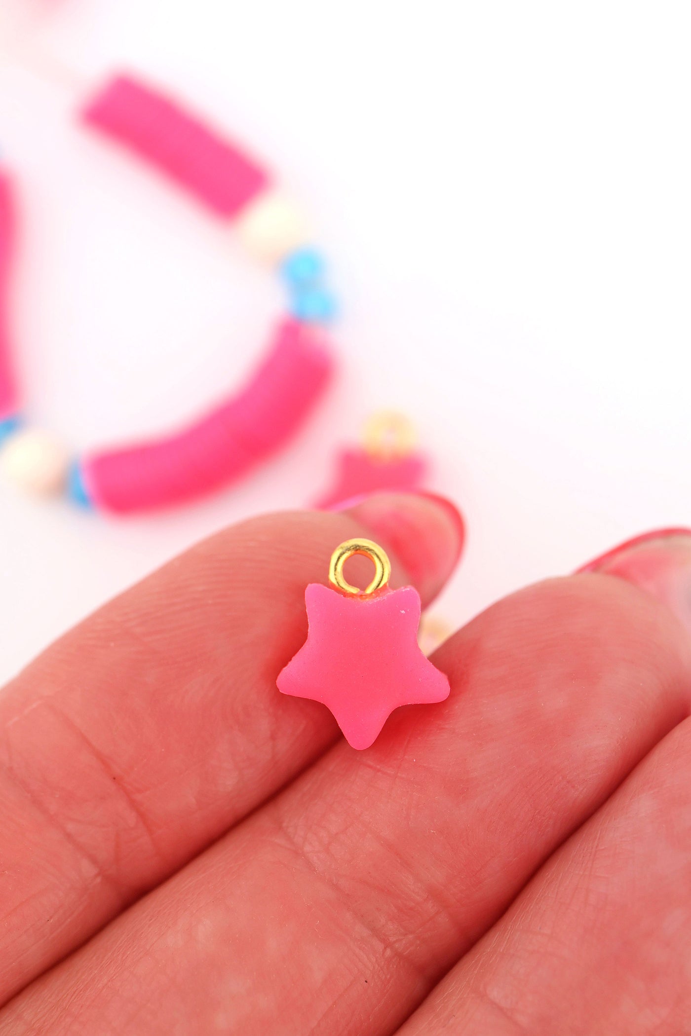 Neon Pink Star Polymer Clay Charm, 10mm, 1 Handmade Sigfus Designs Pendant