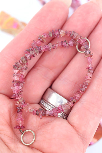 Natural Pink Tourmaline Chips, 8" Strand, 4-5mm Semiprecious