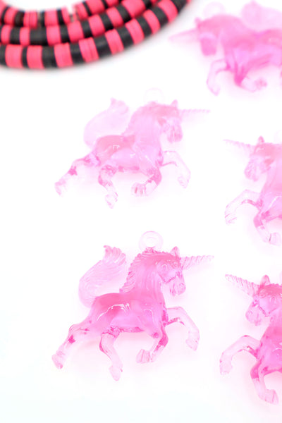 Pink Translucent German Resin Unicorn Charms, 1.5" Pendants for making childrens jewelry