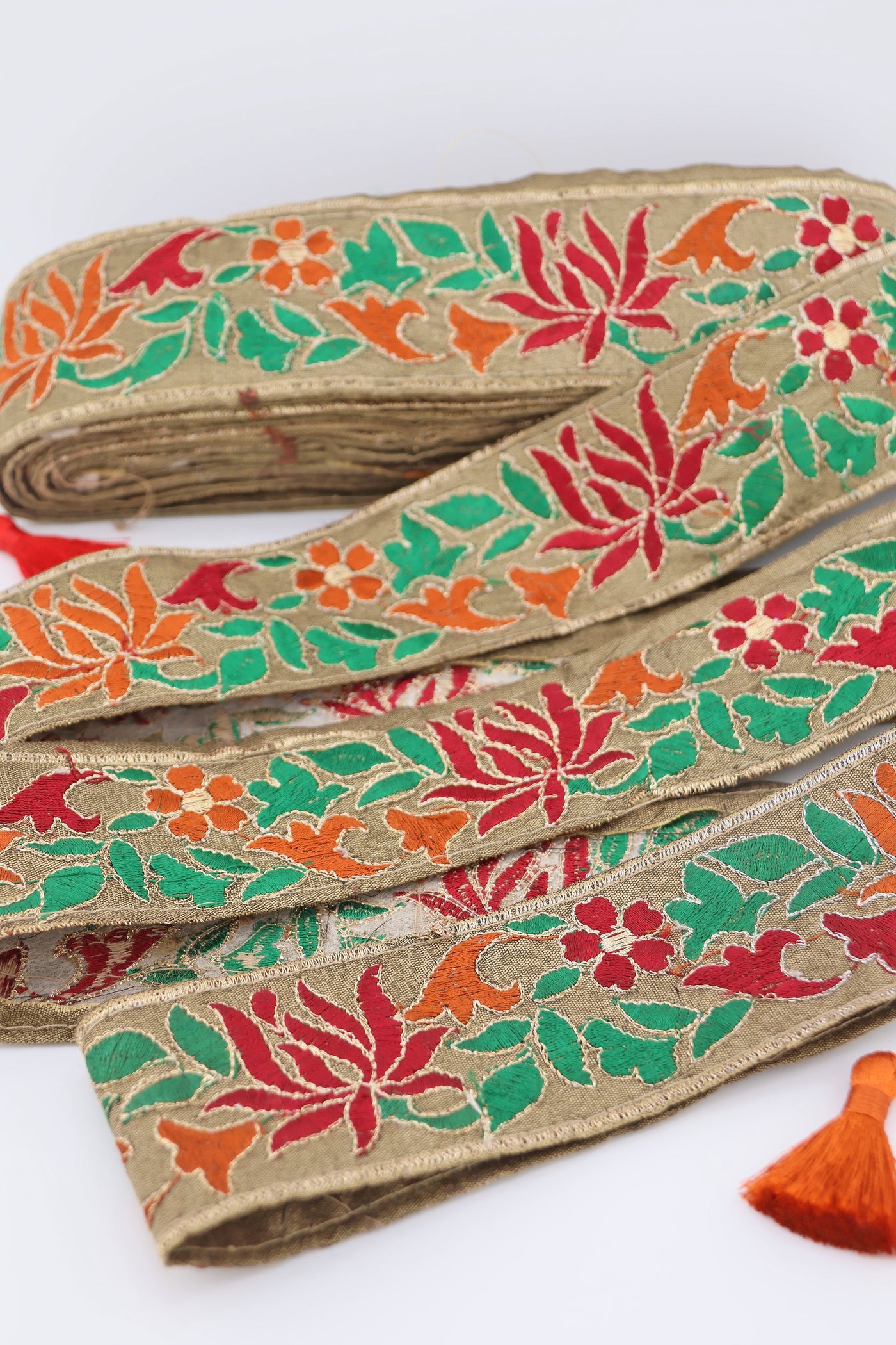 Festive Blooms Burgundy, Green, Orange, 3" Ribbon, By the Yard, for Christmas Decorating, Giftwrap