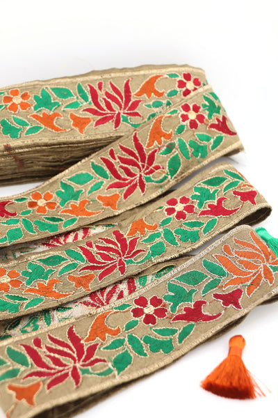 Festive Blooms Burgundy, Green, Orange, 3" Ribbon, By the Yard, for Christmas Decorating, Giftwrap