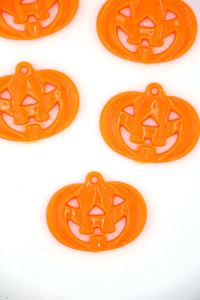 Neon Orange Jack-O-Lantern German Charm, 34mm, 1 Halloween Pendant