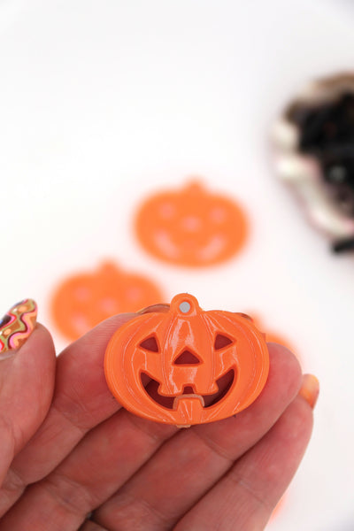 Neon Orange Jack-O-Lantern German Charm, 34mm, 1 Halloween Pendant