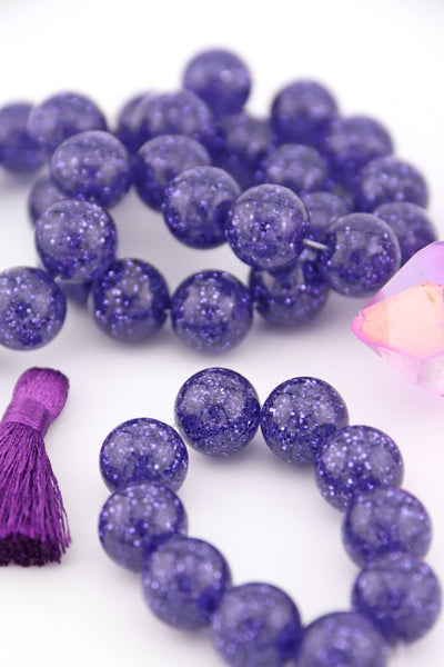 12mm Future Dusk Purple Retro Glittery Round Italian Resin Beads