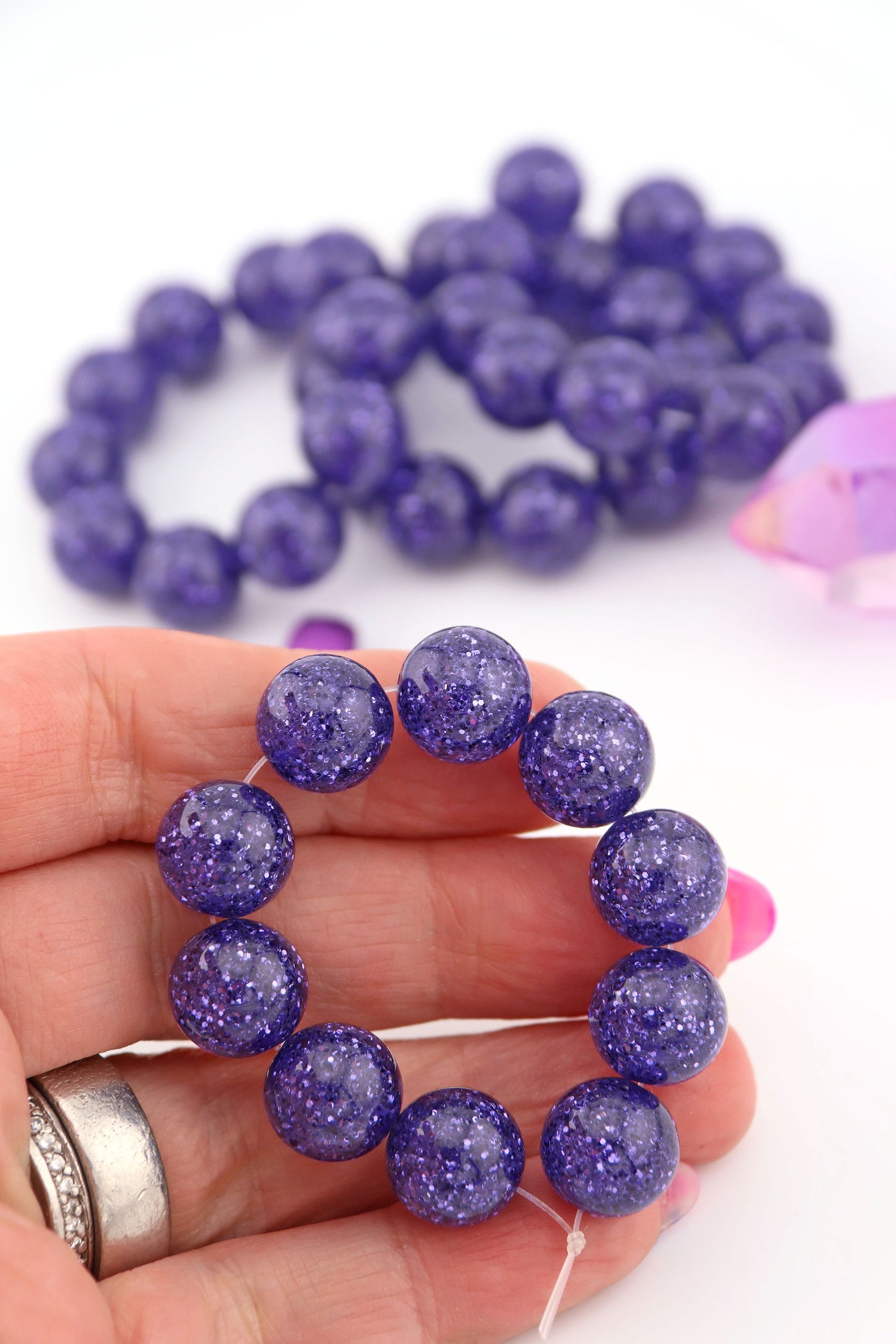 12mm Future Dusk Purple Retro Glittery Round Italian Resin Beads