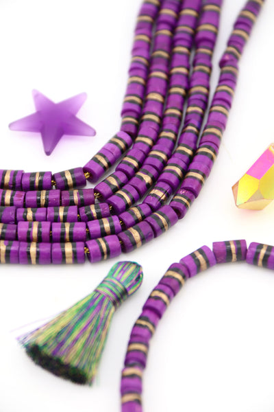 Mardi Gras Stripe Purple & Gold Hand Painted Beads, Make DIY Mardi Gras  jewelry with these beads.