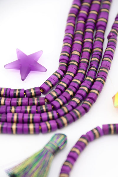 Mardi Gras Stripe Purple & Gold Hand Painted Beads, Make DIY Mardi Gras  jewelry with these beads.