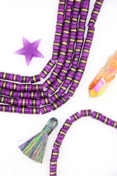 Mardi Gras Stripe Purple & Gold Hand Painted Beads, Make DIY Mardi Gras  jewelry with these beads.