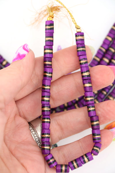 Mardi Gras Stripe Purple & Gold Hand Painted Beads, Make DIY Mardi Gras  jewelry with these beads.