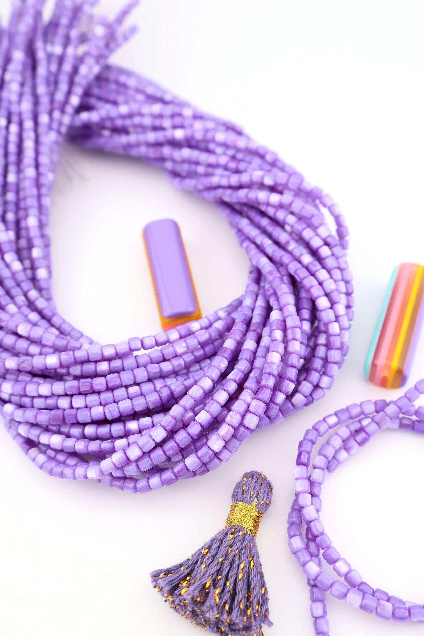 4mm Purple Mother of Pearl Shell Tube Beads, 15.5" Strand, for Mermaidcore and surfer DIY Bracelets