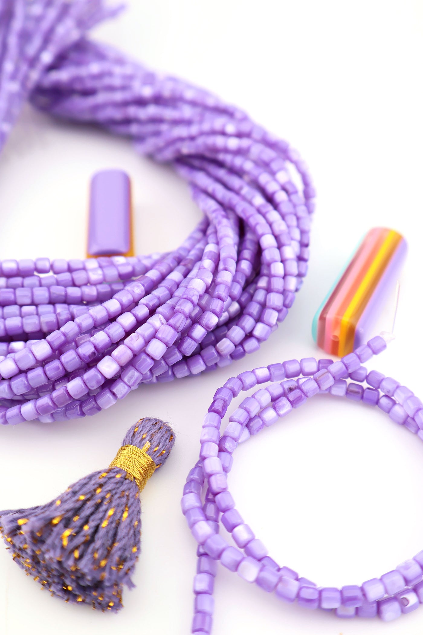 4mm Purple Mother of Pearl Shell Tube Beads, 15.5" Strand, for Mermaidcore and surfer DIY Bracelets