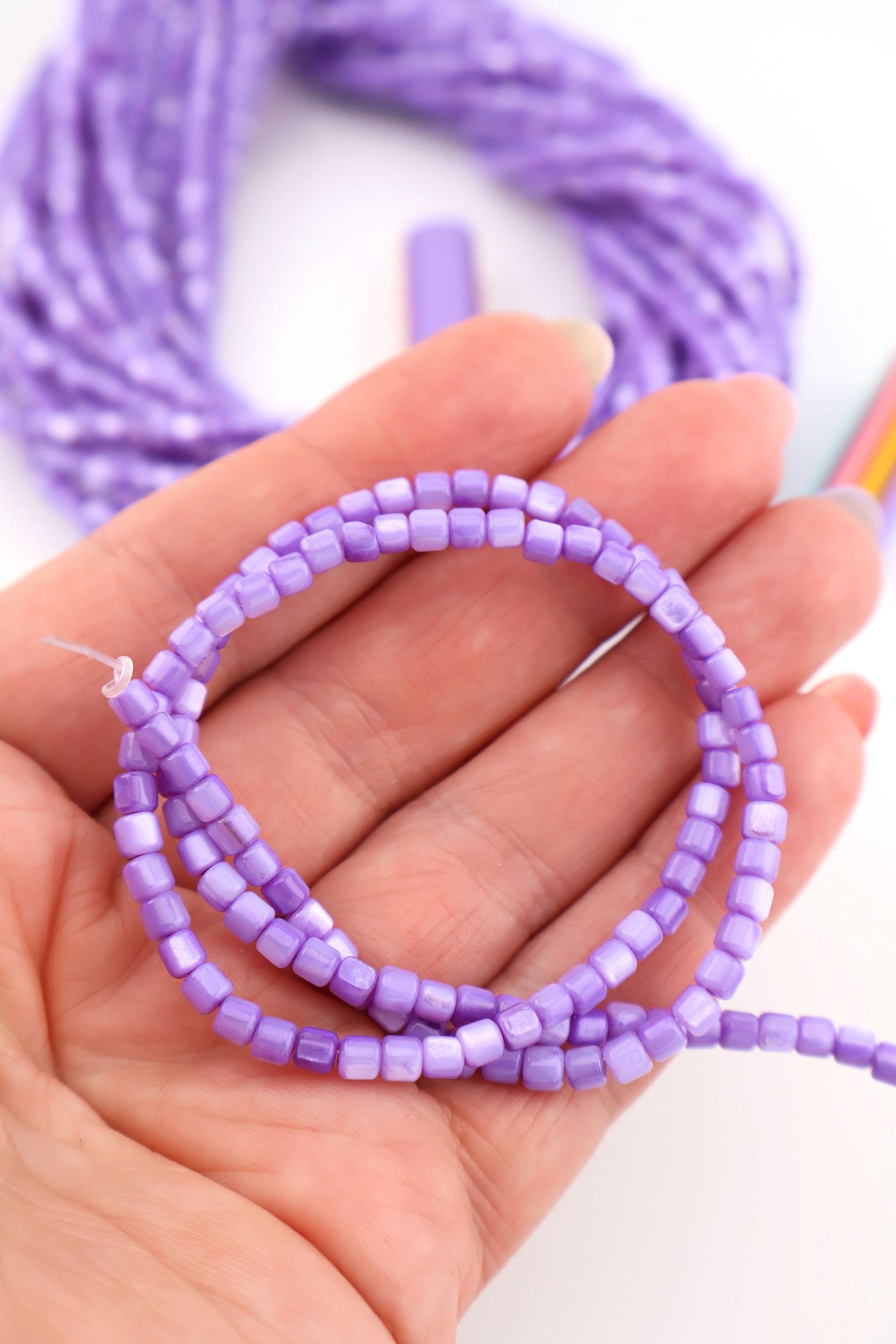 4mm Purple Mother of Pearl Shell Tube Beads, 15.5" Strand, for Mermaidcore and surfer DIY Bracelets