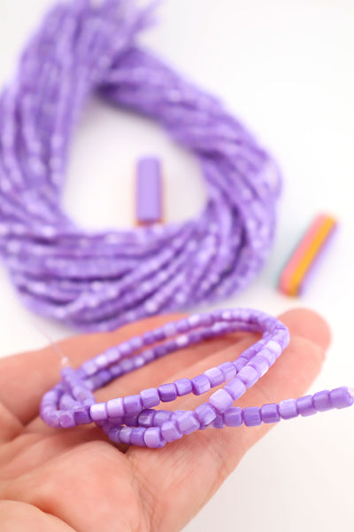 4mm Purple Mother of Pearl Shell Tube Beads, 15.5" Strand, for Mermaidcore and surfer DIY Bracelets