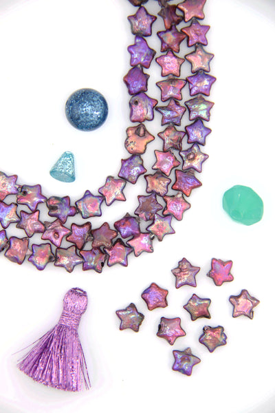 Copper Purple Star Freshwater Pearls, 11mm, 16 inches Rare Star Shaped Beads for DIY Celestial Jewelry