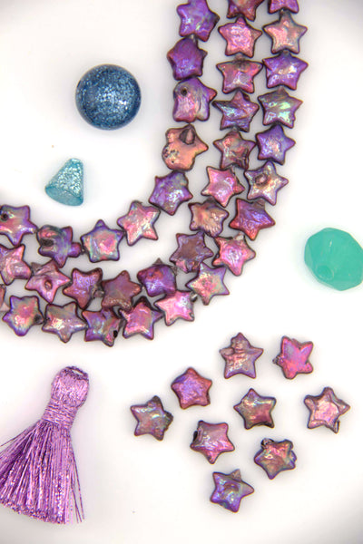 Copper Purple Star Freshwater Pearls, 11mm, 16 inches Rare Star Shaped Beads for DIY Celestial Jewelry