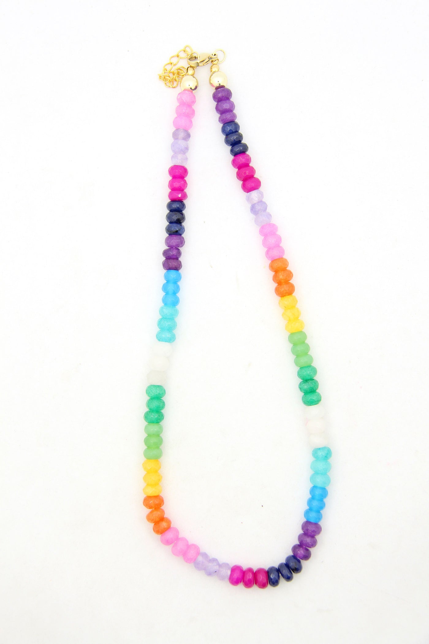 Dyed jade gradient ombre faceted necklace in pink, turquoise, green, purple