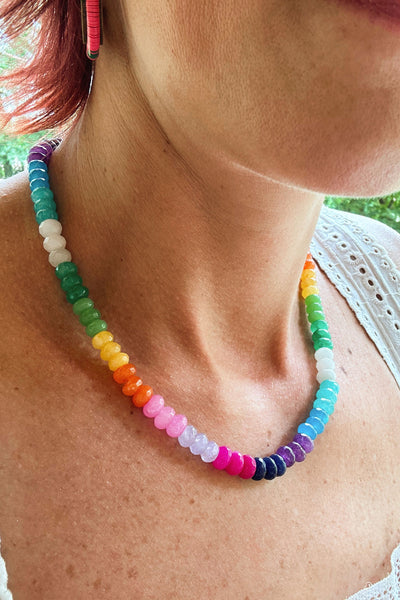 Rainbow Necklace: Faceted Ombre Multi Color Gemstones, Adjustable