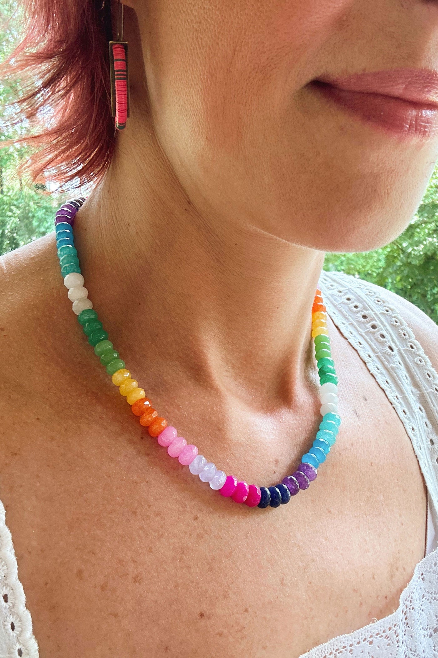 Rainbow Necklace for Summer: Faceted Ombre Multi Color Gemstones, Adjustable