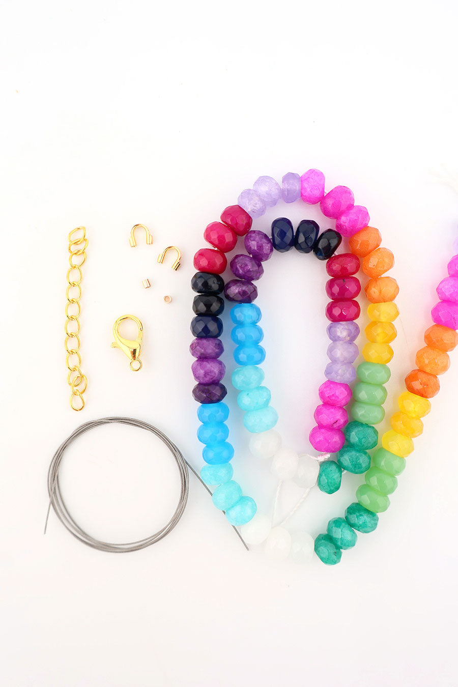 Rainbow Necklace DIY Kit: Jade Beads, Clasp, Wire, Wire Guardians