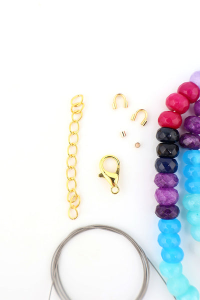 Rainbow Necklace DIY Kit: Jade Beads, Clasp, Wire, Wire Guardians