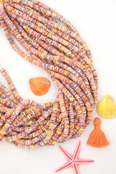 Rainbow Pectin Shell Wavy Heishi Beads, 6mm, for Mermaidcore DIY Bracelets, in pink, red, 