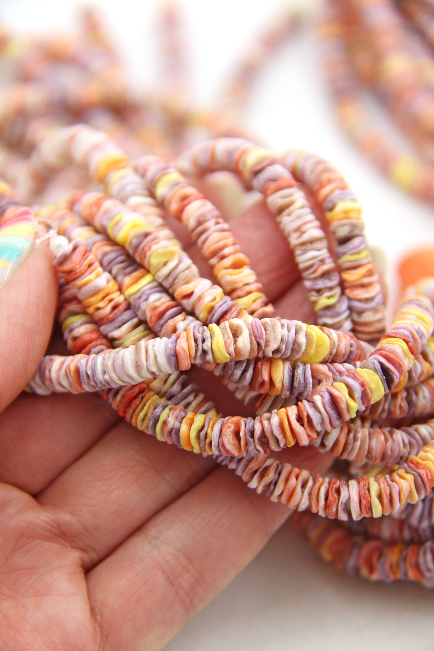 Rainbow Pectin Shell Wavy Heishi Beads, 6mm, for Mermaidcore DIY Bracelets, in pink, red, 