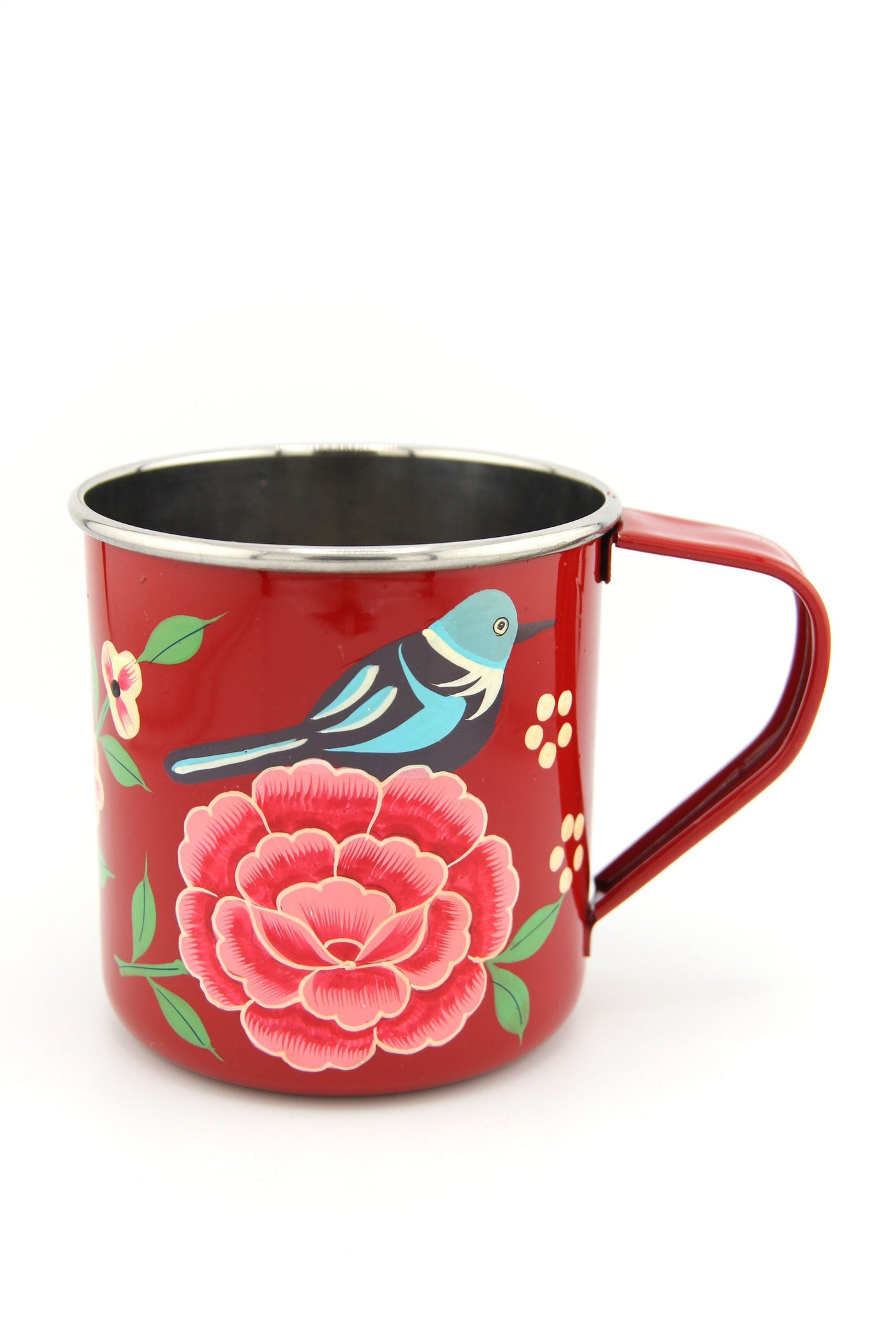 Floral Handpainted Stainless Steel Enamel Mug from Kashmir