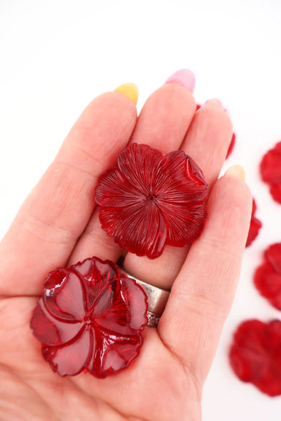 Translucent Ruby Flower Pendant, German Resin, 32mm, 1 Charm