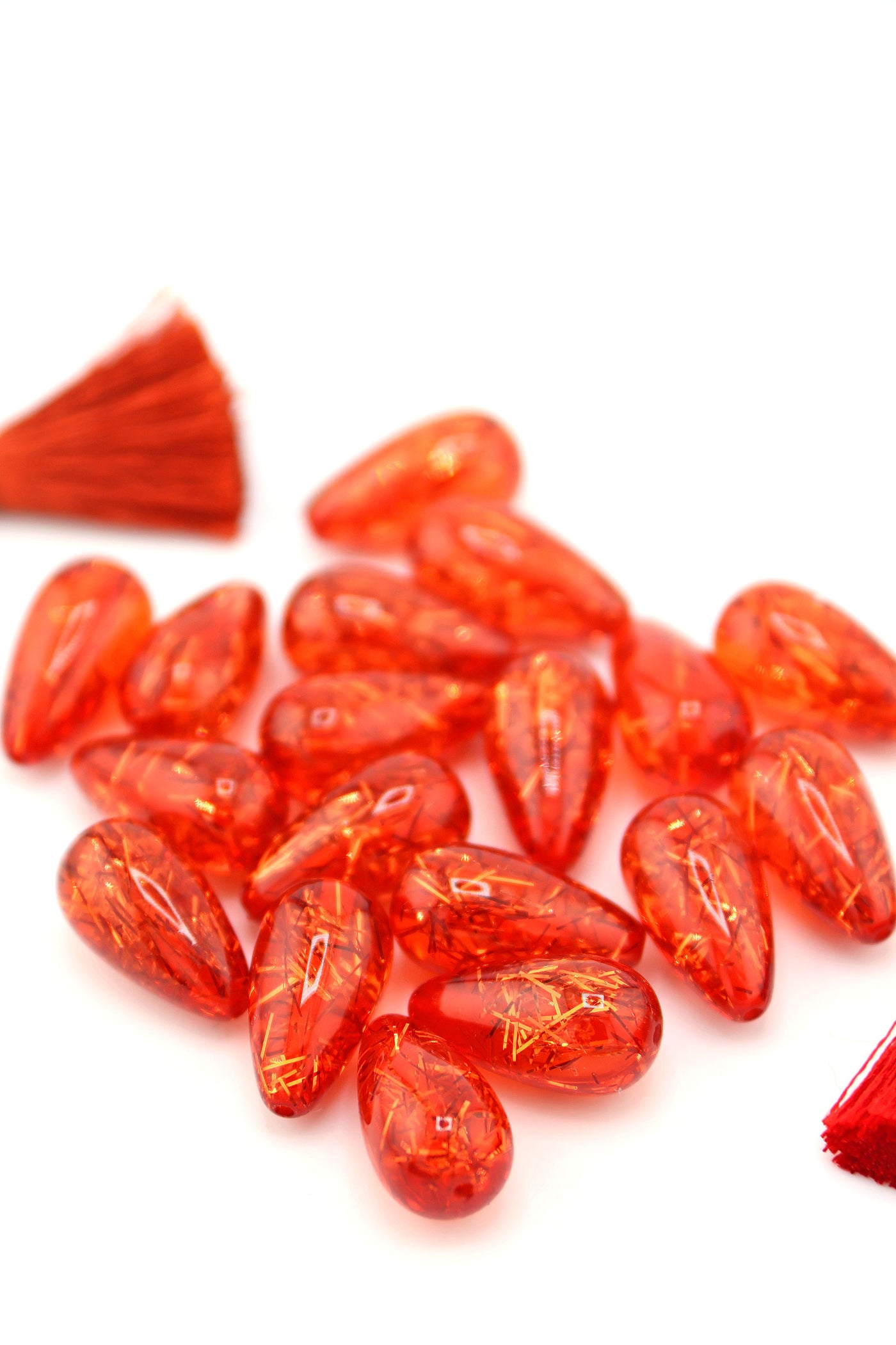 Red Glitter Italian Resin Teardrop Beads, 22mm, 2 pcs, Large Beads for making jewelry like Harry Styles wears