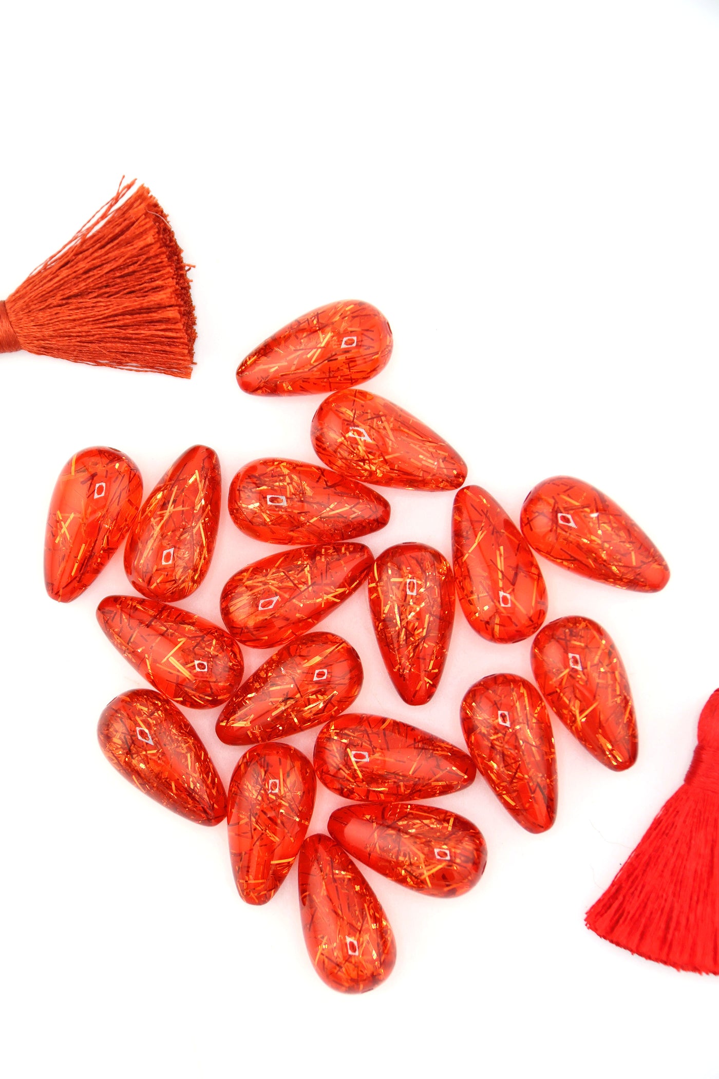 Red Glitter Italian Resin Teardrop Beads, 22mm, 2 pcs, Large Beads for making jewelry like Harry Styles wears