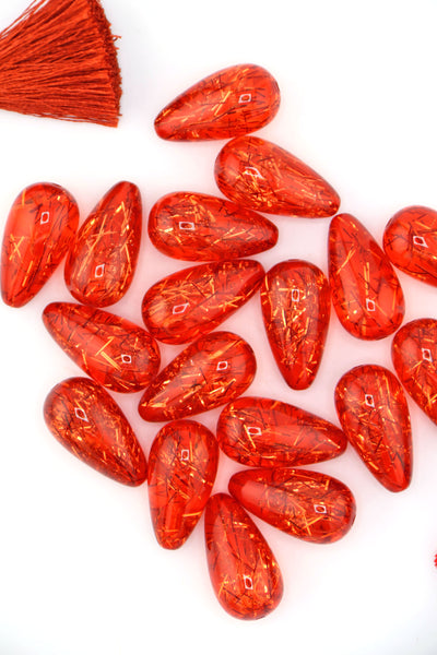 Red Glitter Italian Resin Teardrop Beads, 22mm, 2 pcs, Large Beads for making jewelry like Harry Styles wears