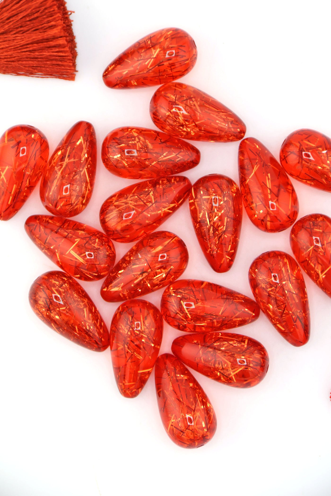 Red Glitter Italian Resin Teardrop Beads, 22mm, 2 pcs, Large Beads for making jewelry like Harry Styles wears