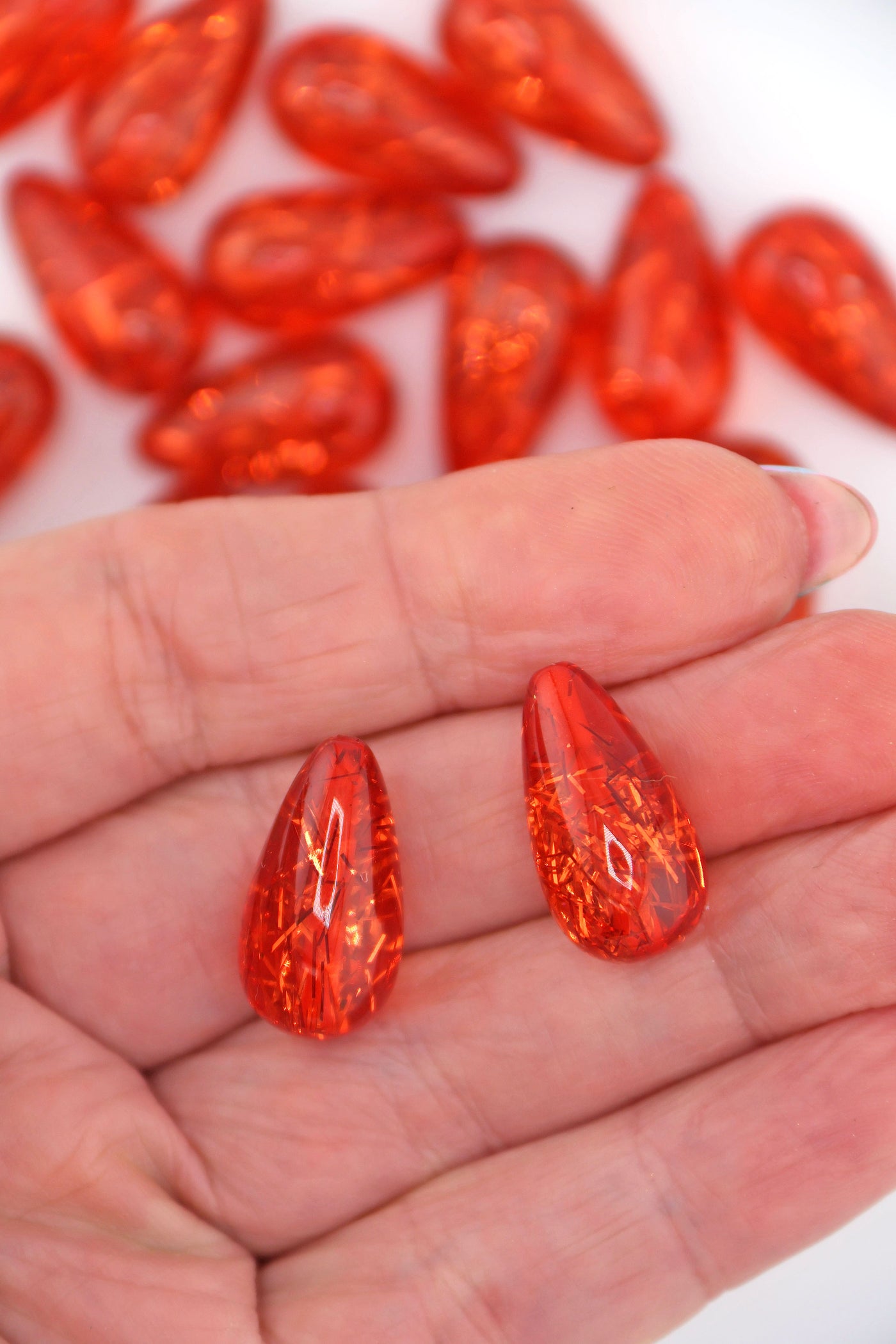 Red Glitter Italian Resin Teardrop Beads, 22mm, 2 pcs, Large Beads for making jewelry like Harry Styles wears