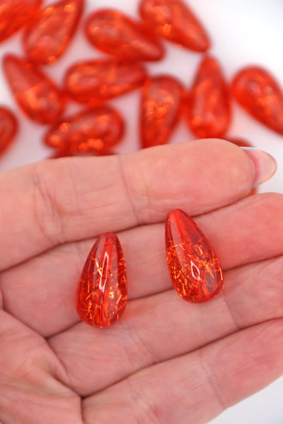 Red Glitter Italian Resin Teardrop Beads, 22mm, 2 pcs, Large Beads for making jewelry like Harry Styles wears