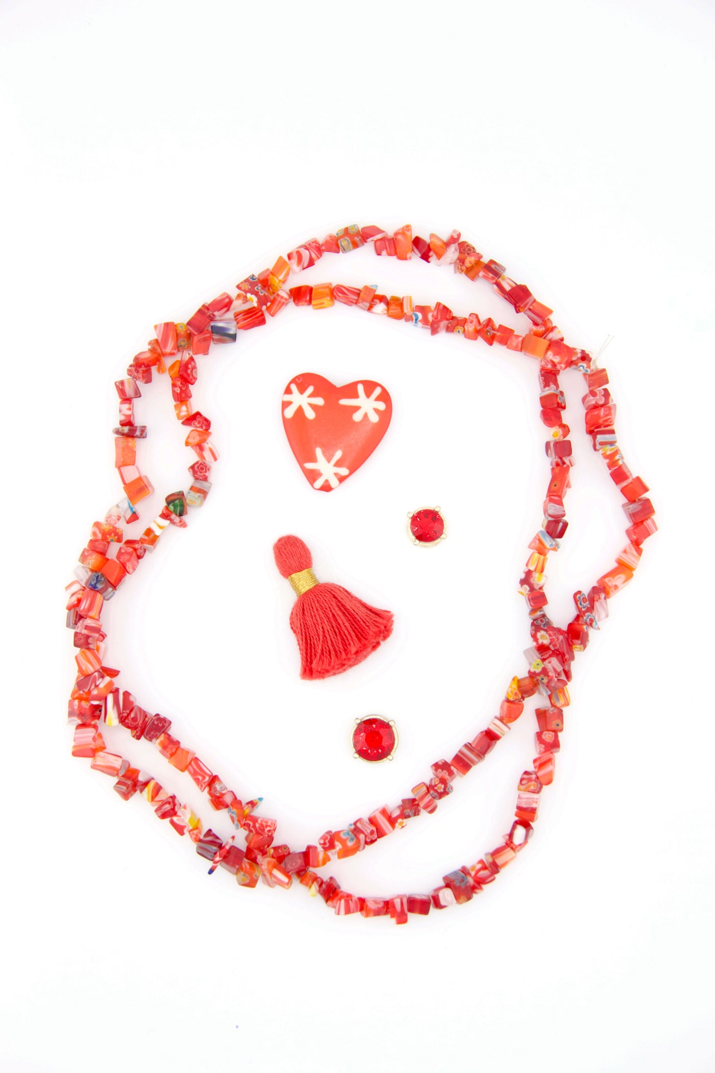 Red Glass Bead Necklace, Vintage, for Valentine's Day or DIY Jewelry