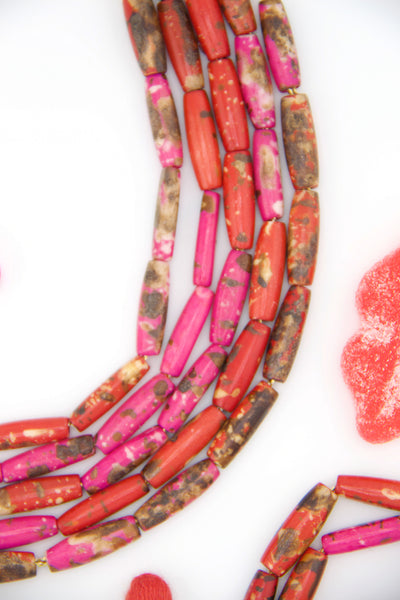 Pink & Red Barrel Tube Beads, 5x20mm Make earthy and bohemian style DIY jewelry for Valentine's Day 