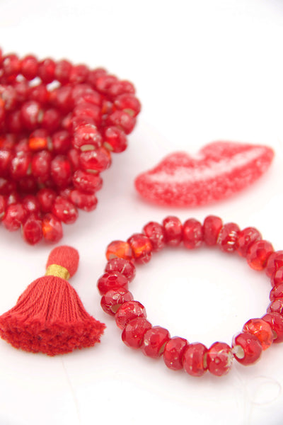 Red Czech Glass with Silver Lining, 9x6mm, 25 Large Hole Faceted Beads for Valentine's Day Jewelry