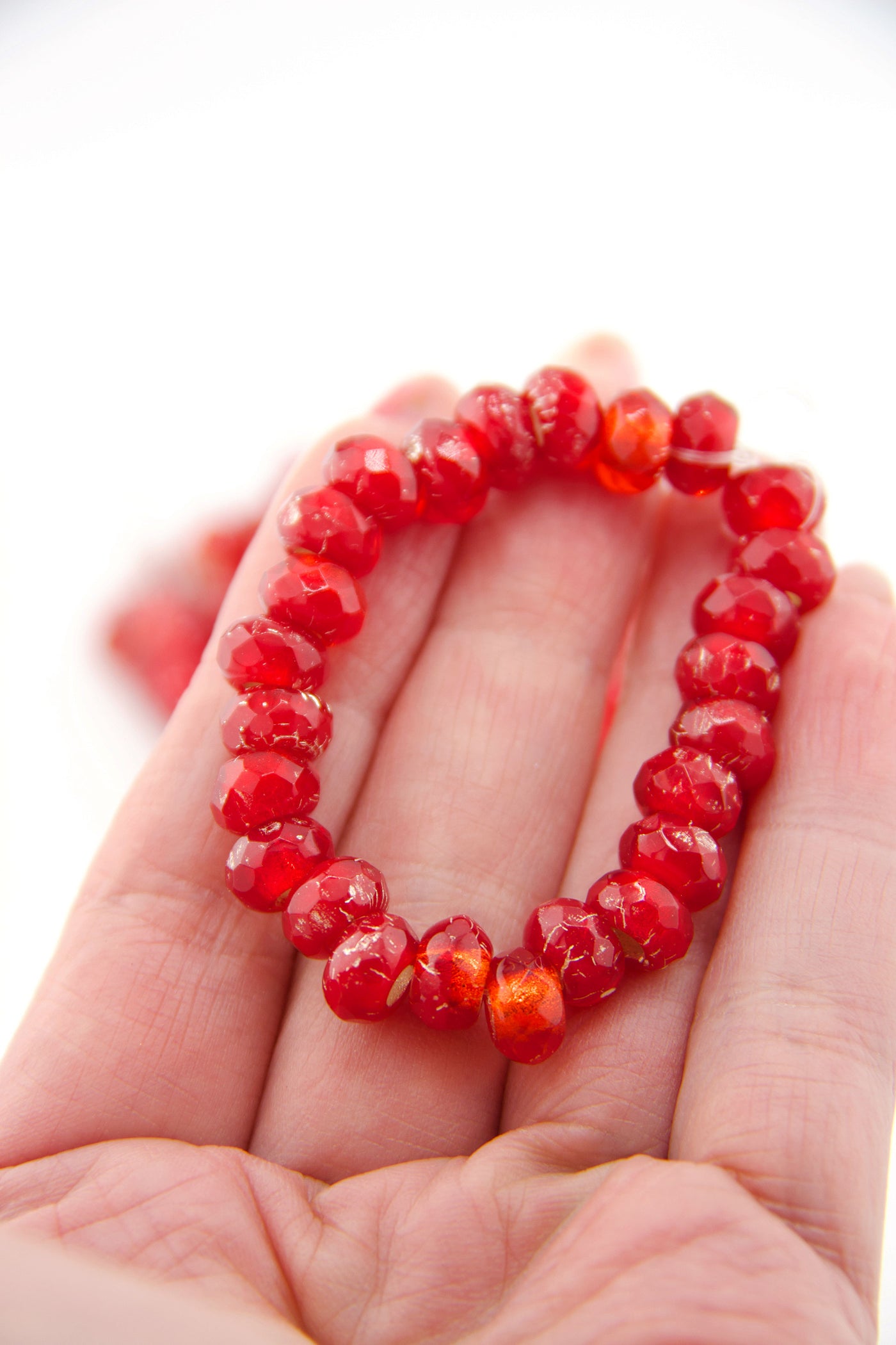 Red Czech Glass with Silver Lining, 9x6mm, 25 Large Hole Faceted Beads