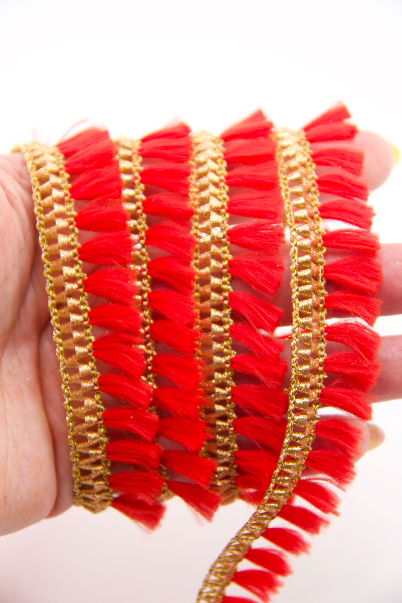 Red Skinny Indian Ribbon, Holiday Craft or Jewelry Supplies, Tassels and trim, all in one