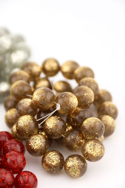 Retro Christmas Glittery Round Italian Resin Beads, 12mm, 10pc.