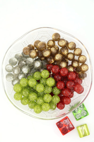 Retro Christmas Glittery Round Italian Resin Beads, 12mm, 10pc.