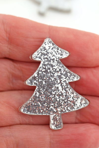 1.5" Retro Christmas Glittery Tree Charms, Italian Resin in Silver and Gold