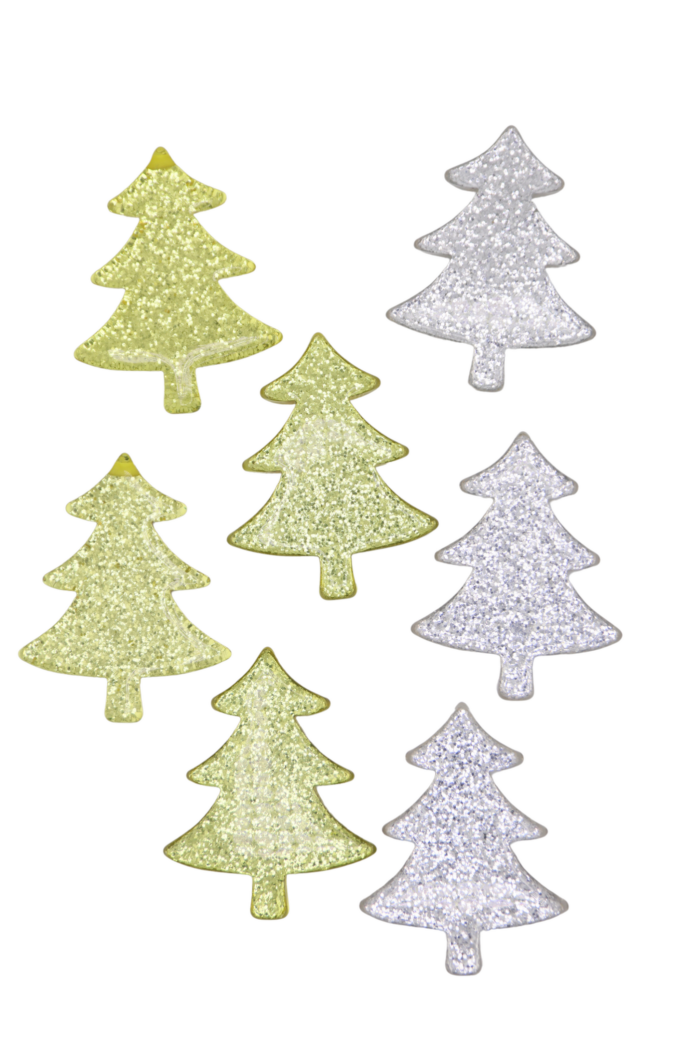 1.5" Retro Christmas Glittery Tree Charms, Italian Resin in Silver and Gold