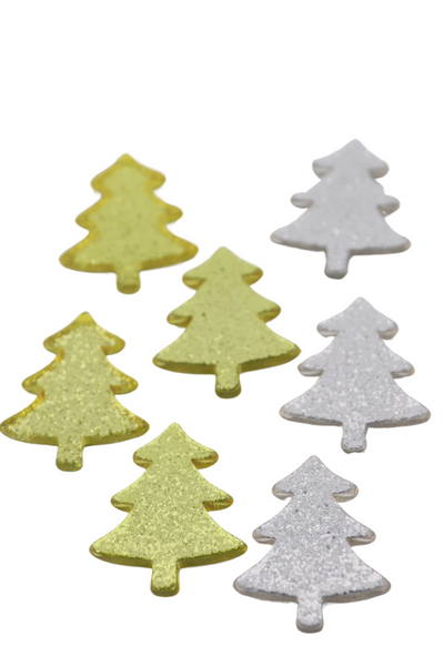 1.5" Retro Christmas Glittery Tree Charms, Italian Resin in Silver and Gold