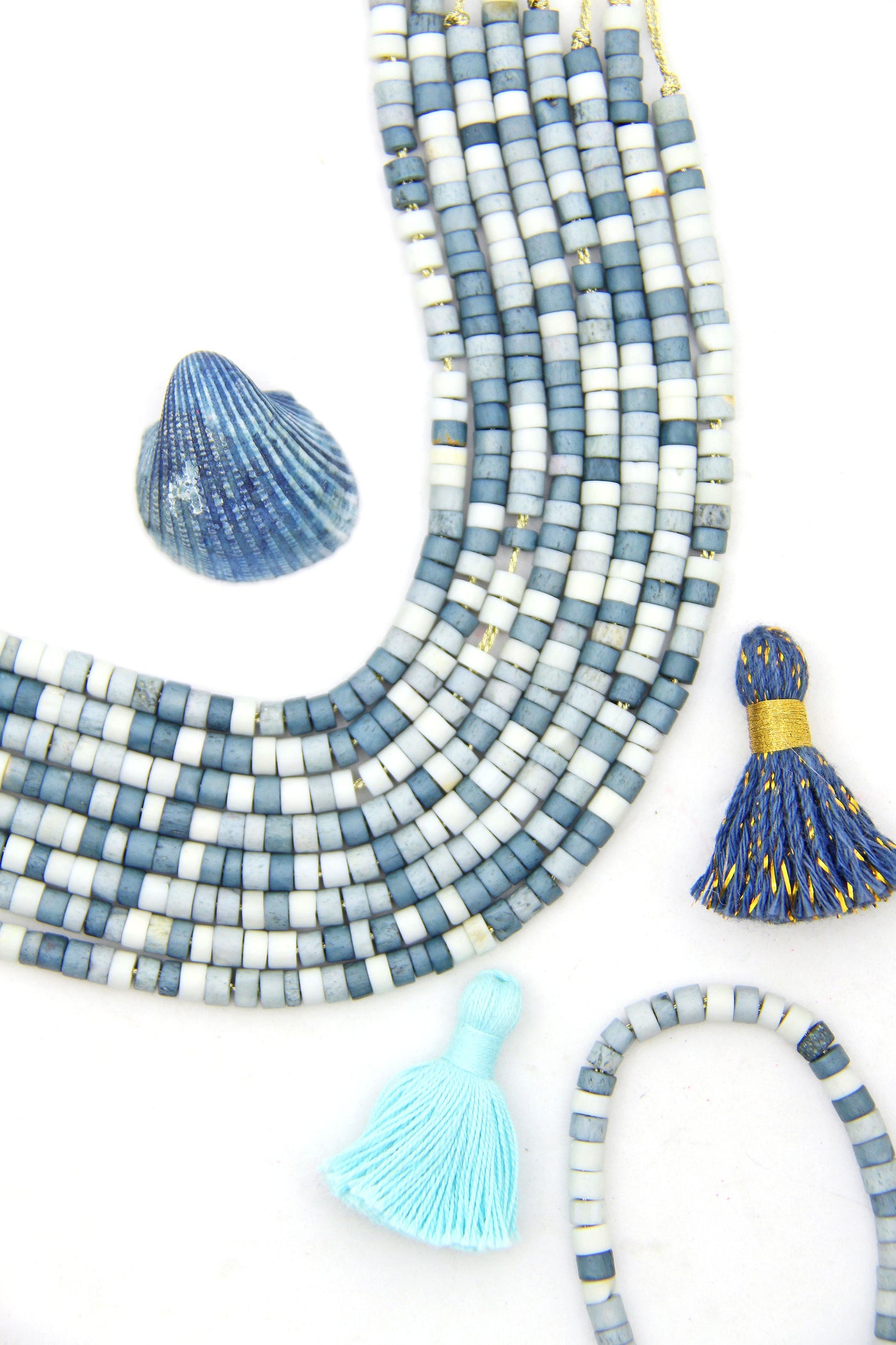 Shades of Blue Bone Spacer Beads: 5x4mm Multi Colored Heishi Discs